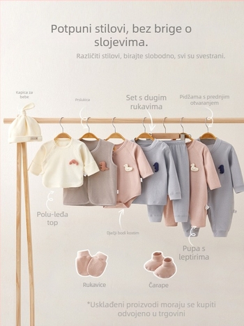 Set odjeće za novorođenče – unisex, pamuk, s kapom, rukavicama i čarapama – 100% pamuk, mekan materijal