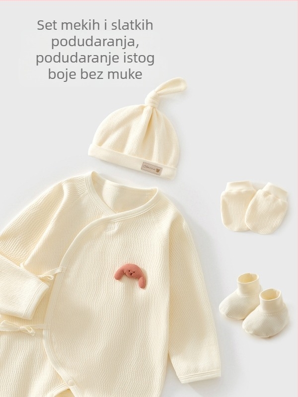 Set odjeće za novorođenče – unisex, pamuk, s kapom, rukavicama i čarapama – 100% pamuk, mekan materijal