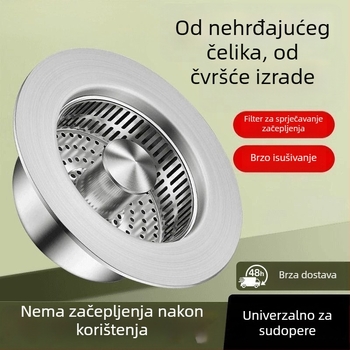 Filtr odvoda kuhinjskog sudopera, pritisknog tipa, od nehrđajućeg čelika 304, s opružnim jezgrom