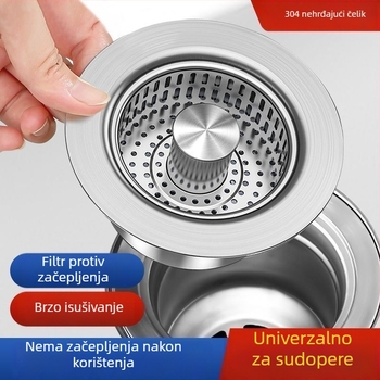 Filtr odvoda kuhinjskog sudopera, pritisknog tipa, od nehrđajućeg čelika 304, s opružnim jezgrom