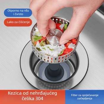 Filtr odvoda kuhinjskog sudopera, pritisknog tipa, od nehrđajućeg čelika 304, s opružnim jezgrom