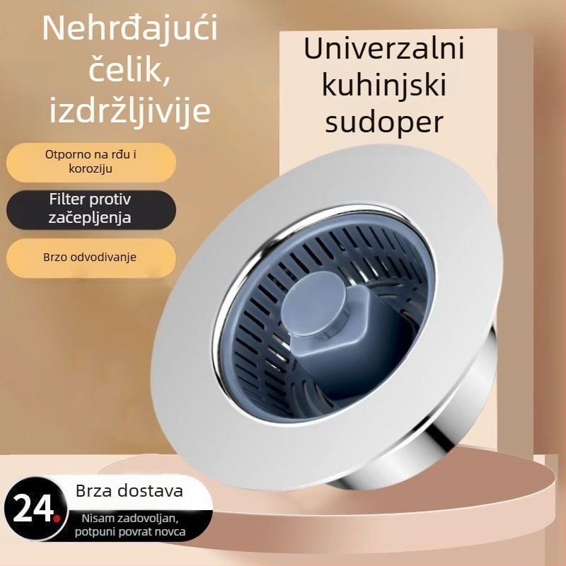 Filtr odvoda kuhinjskog sudopera, pritisknog tipa, od nehrđajućeg čelika 304, s opružnim jezgrom