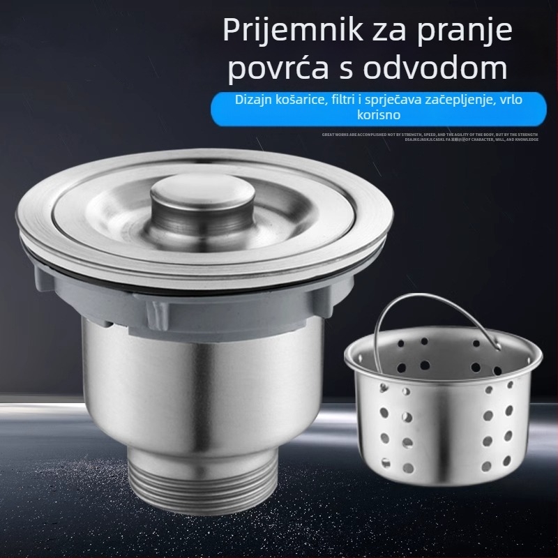 Nerđajući čelik kuhinjski odvod s P-krivom, tip poklopca, moderan minimalistički stil