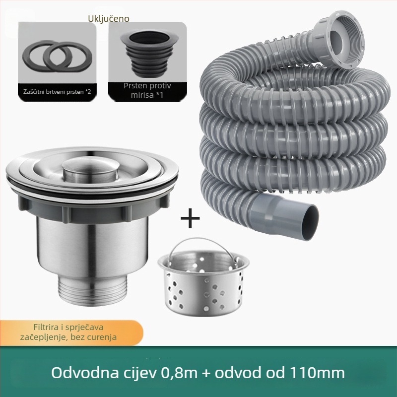 Nerđajući čelik kuhinjski odvod s P-krivom, tip poklopca, moderan minimalistički stil