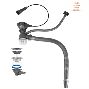 Kuhinjski odvod vode s gumbom za podizanje, nehrđajući čelik, model D01, S-oblika, moderni minimalistički stil