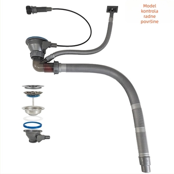Kuhinjski odvod vode s gumbom za podizanje, nehrđajući čelik, model D01, S-oblika, moderni minimalistički stil