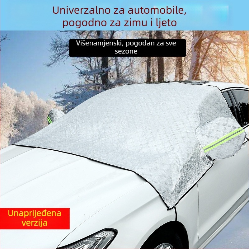 Pokrov za prednje staklo automobila za snijeg, anti-mraza, aluminijska folija, universalna prilagodba, montaža remenom