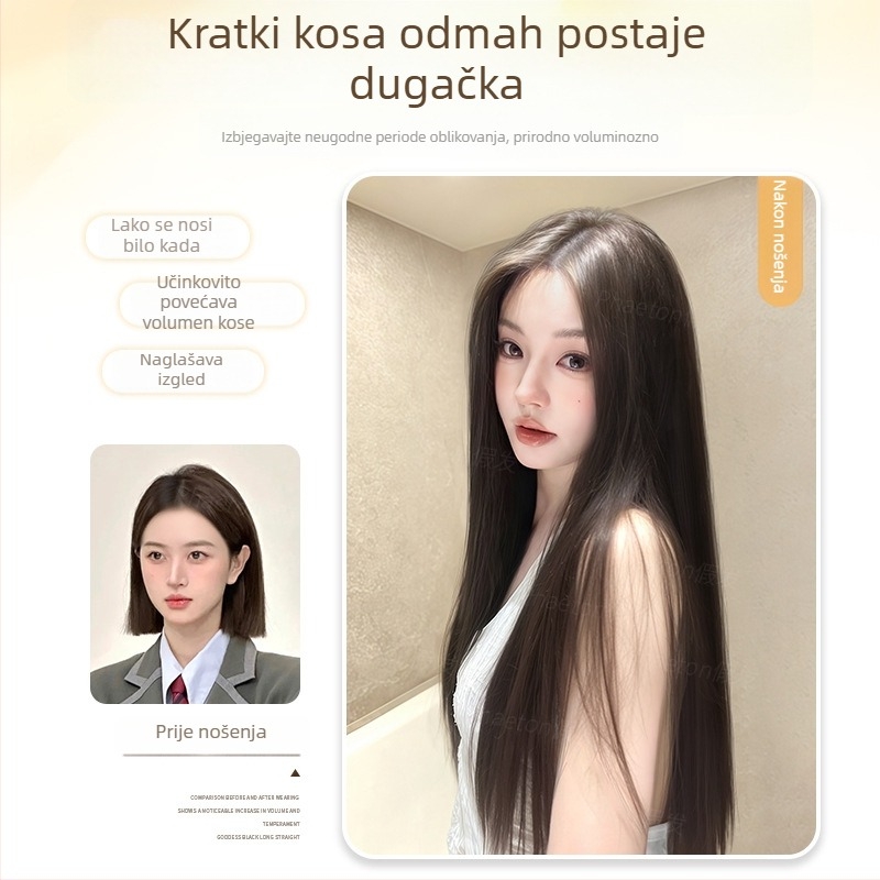 Jednodijelne V-oblik klip-in ekstenzije za dugačke ravne kosu, pahuljast volumen, nevidljiva rub, model B1125, termički otporna vlakna