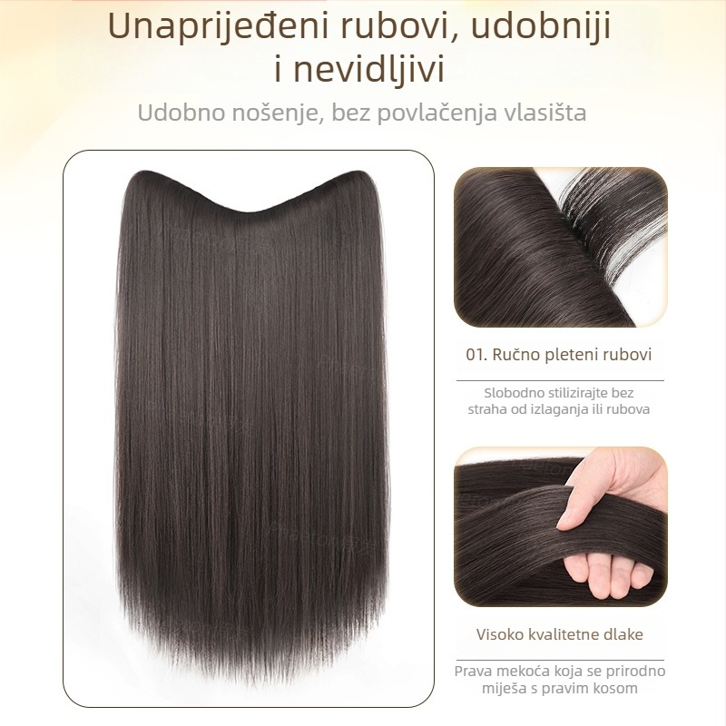 Jednodijelne V-oblik klip-in ekstenzije za dugačke ravne kosu, pahuljast volumen, nevidljiva rub, model B1125, termički otporna vlakna