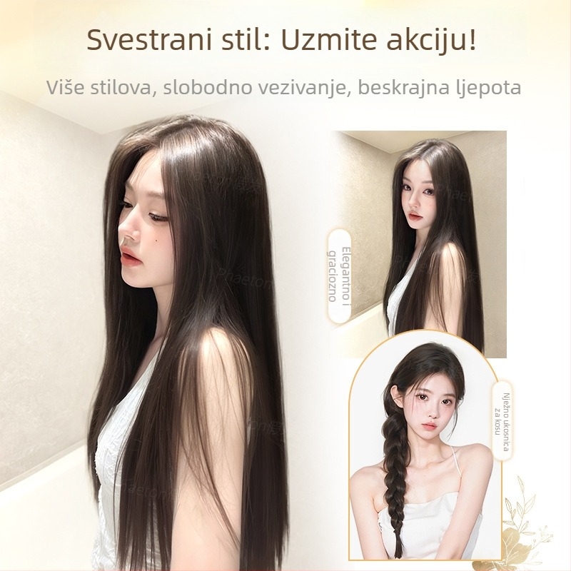 Jednodijelne V-oblik klip-in ekstenzije za dugačke ravne kosu, pahuljast volumen, nevidljiva rub, model B1125, termički otporna vlakna