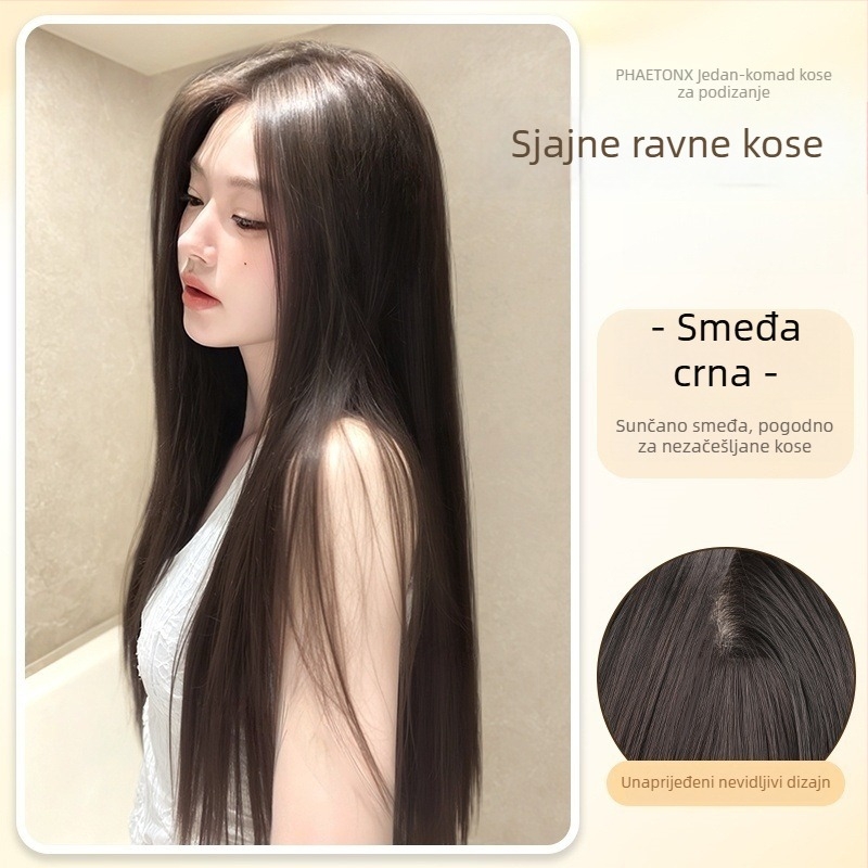 Jednodijelne V-oblik klip-in ekstenzije za dugačke ravne kosu, pahuljast volumen, nevidljiva rub, model B1125, termički otporna vlakna