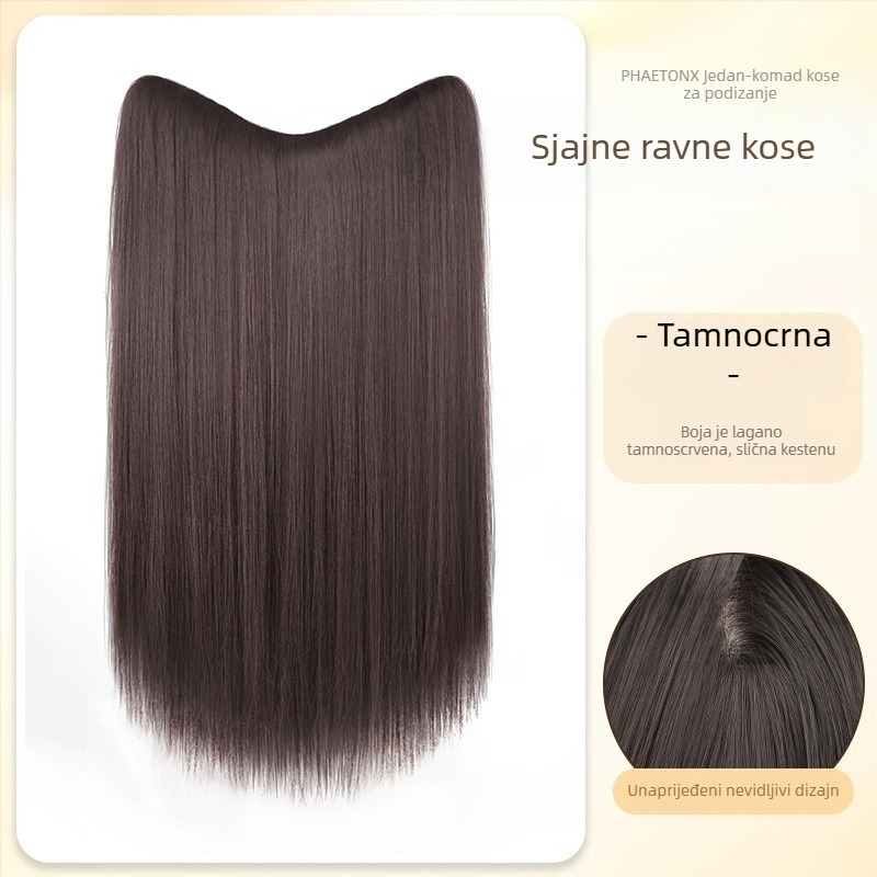 Jednodijelne V-oblik klip-in ekstenzije za dugačke ravne kosu, pahuljast volumen, nevidljiva rub, model B1125, termički otporna vlakna