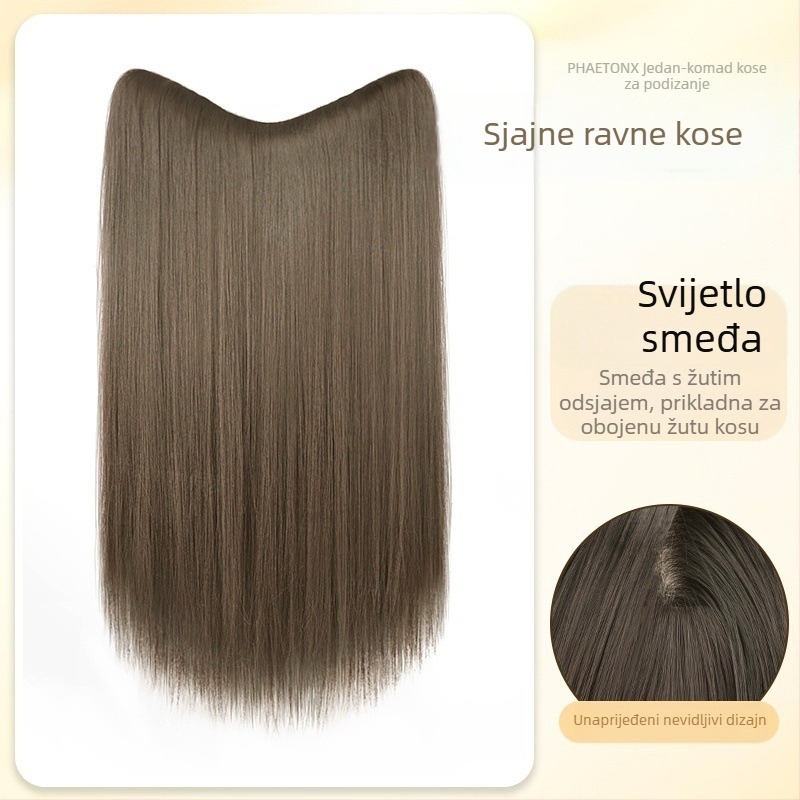 Jednodijelne V-oblik klip-in ekstenzije za dugačke ravne kosu, pahuljast volumen, nevidljiva rub, model B1125, termički otporna vlakna