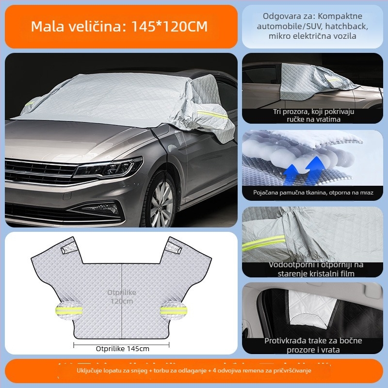 Pokrov za snijeg za prednje staklo automobila - PE materijal, ugrađena instalacija, univerzalna prilagodba, zimsko pokrivalo