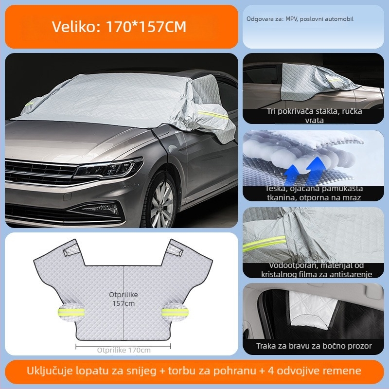 Pokrov za snijeg za prednje staklo automobila - PE materijal, ugrađena instalacija, univerzalna prilagodba, zimsko pokrivalo