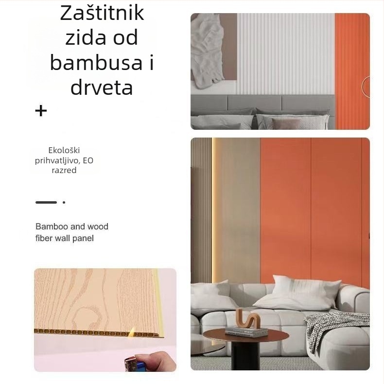 Integrirani zidni i stropni panel od vlakana bambusa; plošni, moderni minimalistički stil; modeli 06–09; zvučna izolacija 0,55; toplinska vodljivost 0,26
