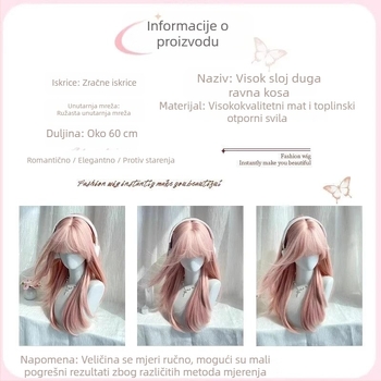 Perika – Duga ravna kosa s bangs, vlakna visoke temperature, mehanička izrada, bez bojenja ili trajne