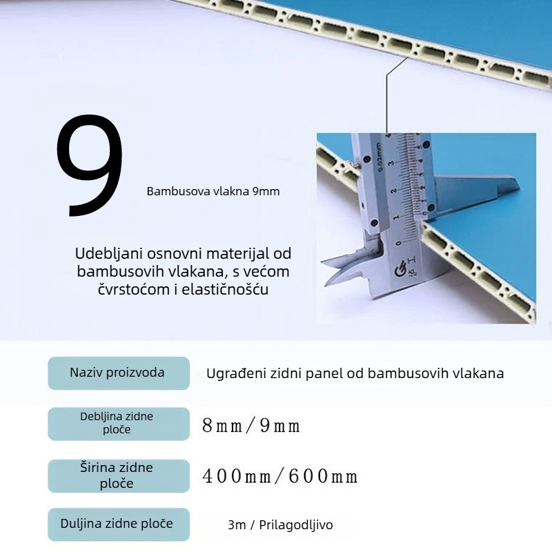 Paneli zidnih ploča od vlakana bambuka – integrirani, PVC, debljina 8–9 mm, stilovi: ravni / američki / novi kineski / moderni minimalist / lagani luksuz
