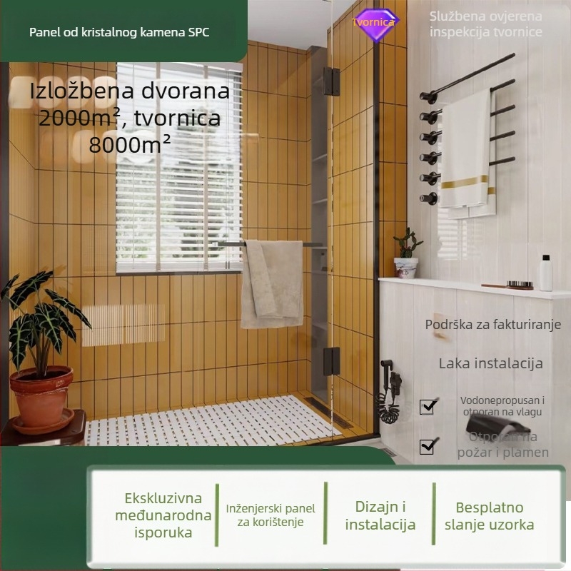 Zidni panel PVC, plosnatog oblika, bezšavni SPC kamen-kristal završna obrada, unutarnja pozadina zida, ugradnja dostupna