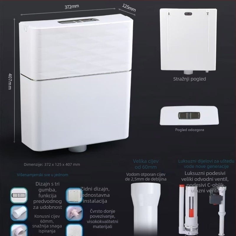 ABS zidni spremnik za klozet za klečanje, 10 L ispiranje, ručni upravljač, odvod pod, modernan minimalistički stil