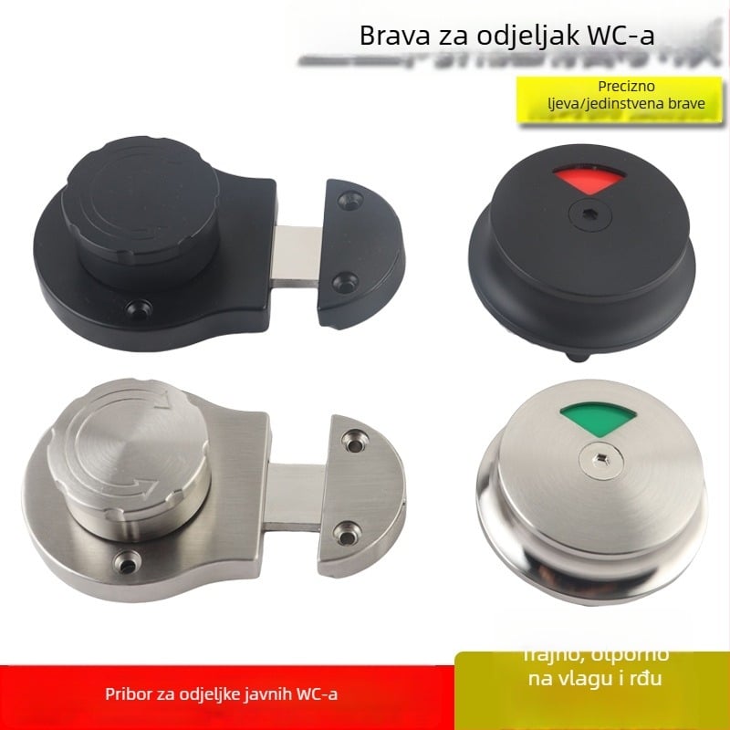 Zaključni mehanizam za pregrade javne WC, nehrđajući čelik, brušeni završetak, dvodijelni set, zaključavanje bez nadzora, indikator pregrade