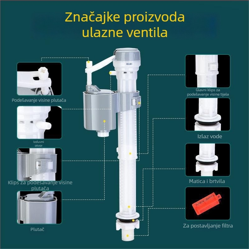 Plastični dovodni ventil za WC spremnik, navojni spoj, ispiranje 3–5 L