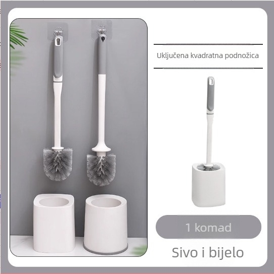 Četka za čišćenje WC-a s postoljem, duga drška, zidni nosač, mekane dlačice, plastika