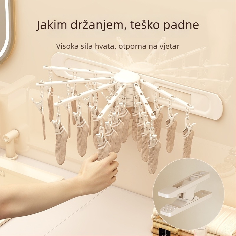 Okretna vješalica za sušenje rublja, 24 klipse, zidna, plastična, za čarape i donje rublje