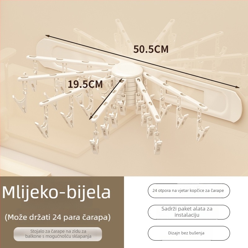 Okretna vješalica za sušenje rublja, 24 klipse, zidna, plastična, za čarape i donje rublje