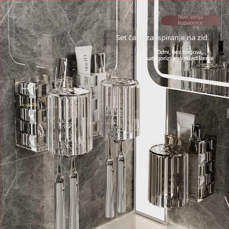 Plastični zidni držač četkica za zube, za pohranu četkica i paste, bez bušenja