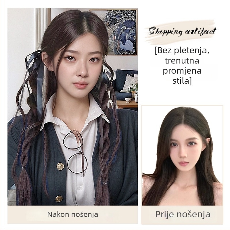 Perika s repom Bear Twisted Braid za žene — dvostruko uvijene pletenice, sveučilišni stil, kosa od žice visoke temperature