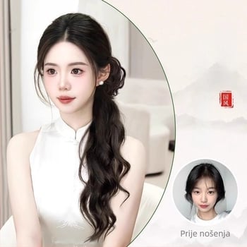 Perika za rep s nízkim položajem – vlakno otporno na toplinu, nije pogodno za toplo farbanje, prikladna za sve tonove kože i oblike lica, model: Wig ponytail