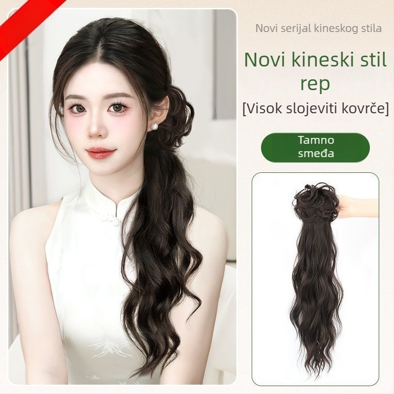 Perika za rep s nízkim položajem – vlakno otporno na toplinu, nije pogodno za toplo farbanje, prikladna za sve tonove kože i oblike lica, model: Wig ponytail