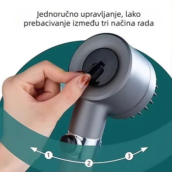 Prijenosna tuš glava s 3 načina prskanja, pojačan pritisak, ABS kružno tijelo, silikon masažna četkica