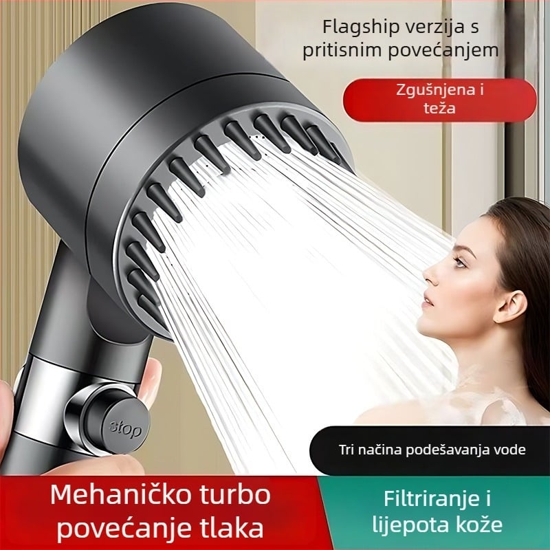 Prijenosna tuš glava s 3 načina prskanja, pojačan pritisak, ABS kružno tijelo, silikon masažna četkica