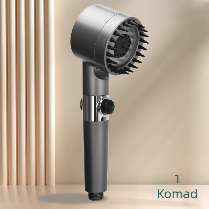 Prijenosna tuš glava s 3 načina prskanja, pojačan pritisak, ABS kružno tijelo, silikon masažna četkica