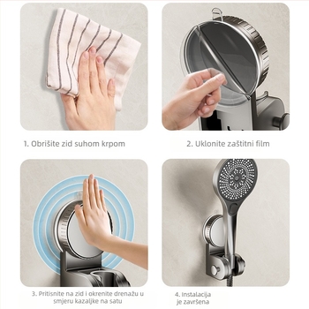 Držač za tuš sa usisnom čašicom — bez bušenja, prilagodljiva osnova za tuš glavu, plastika, model 137