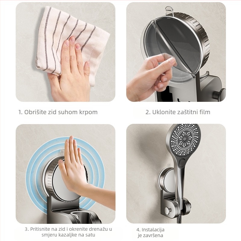 Držač za tuš sa usisnom čašicom — bez bušenja, prilagodljiva osnova za tuš glavu, plastika, model 137