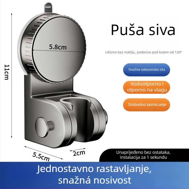 Držač za tuš sa usisnom čašicom — bez bušenja, prilagodljiva osnova za tuš glavu, plastika, model 137