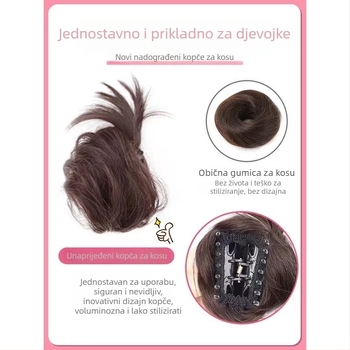 Ženska perika s repom, realistična kosa, bočni čvor, pahuljast prirodni updo, žica visoke temperature, mehanizam, bojanje ili trajna obrada nisu dopušteni