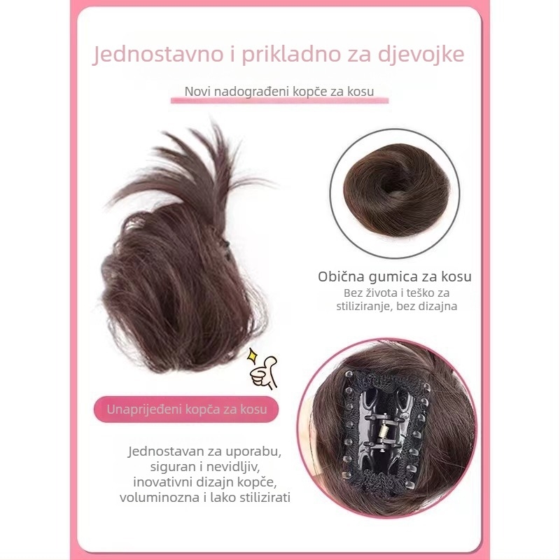 Ženska perika s repom, realistična kosa, bočni čvor, pahuljast prirodni updo, žica visoke temperature, mehanizam, bojanje ili trajna obrada nisu dopušteni