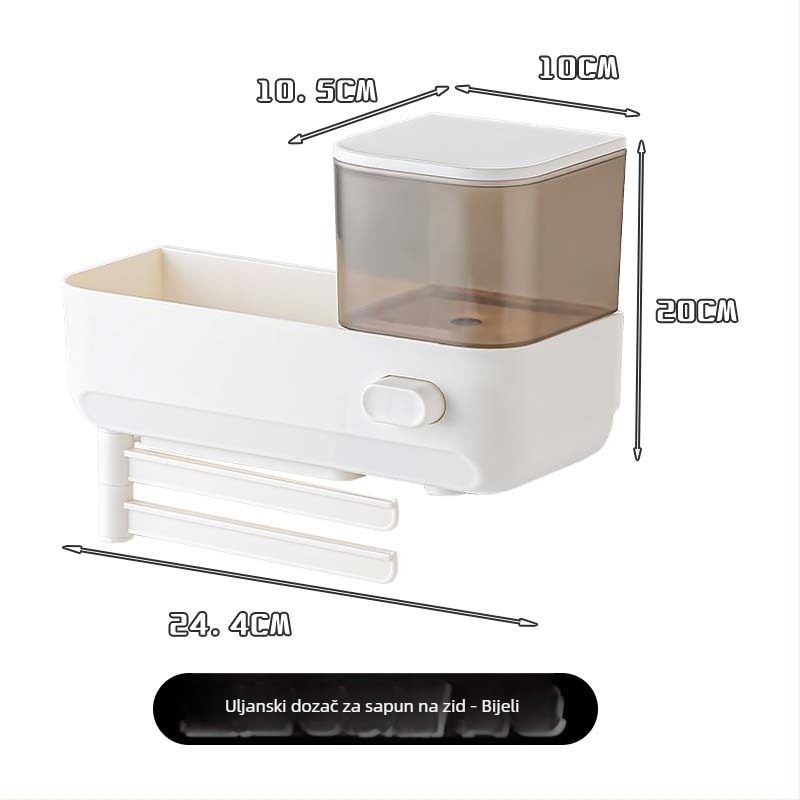 Kuhinjski organizator za sudoper s držačem spužvi i dispenzerom sapuna - ABS+PP, zidna montaža, moderan minimalistički stil, višefunkcionalan, 0,39 kg