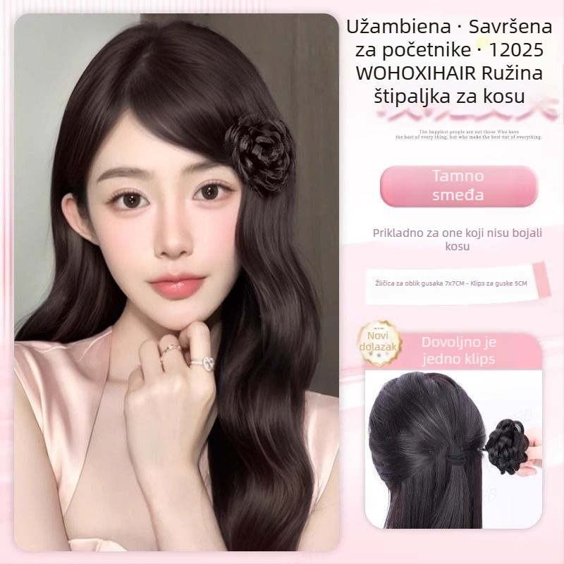 Parika s kopčom ruže — Model Rose Hair Clip, Materijal kose: visoko temperaturna svila, Obrada: mehanička, Ne može biti bojana