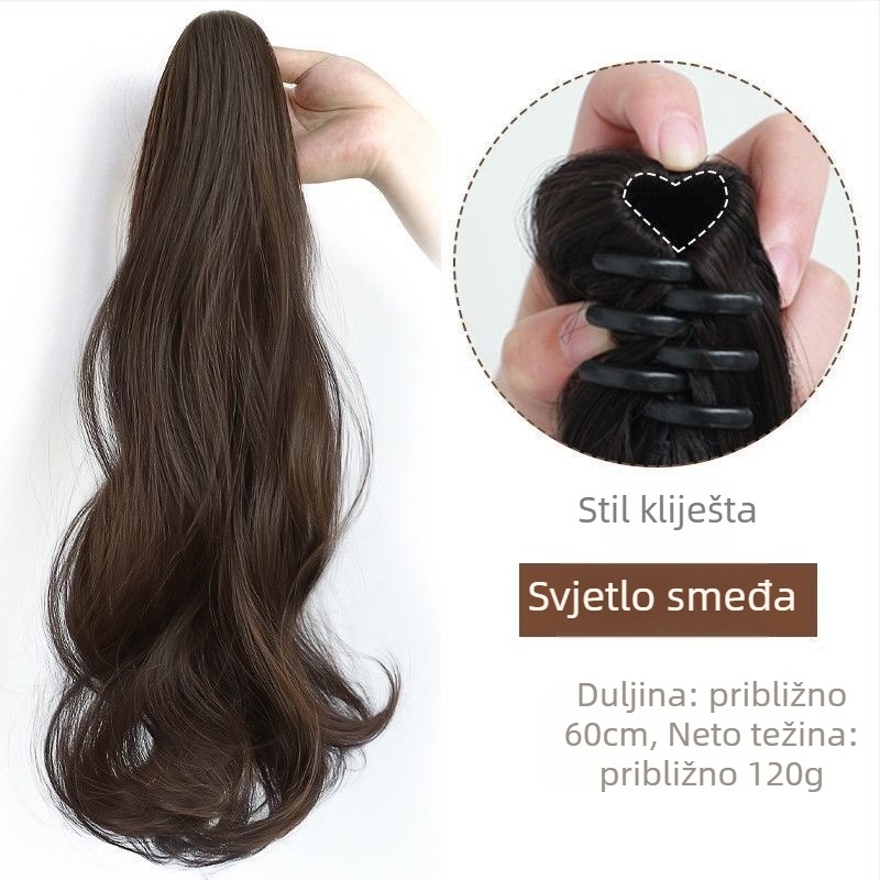 Perika s kopčom za pričvršćivanje, duga kosa kovrčava, velike kovrče, bez šavova, vlakna otporna na toplinu
