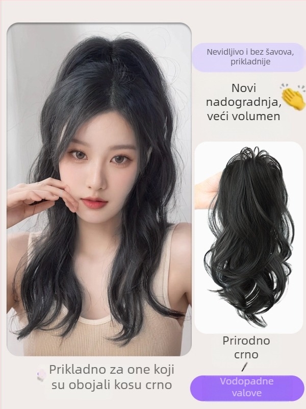 Kaifei wig — vodopad kovrča, visoki rep, duga kosa, otporna žica na visoku temperaturu, mehanički proces, nije pogodno za vruće bojanje