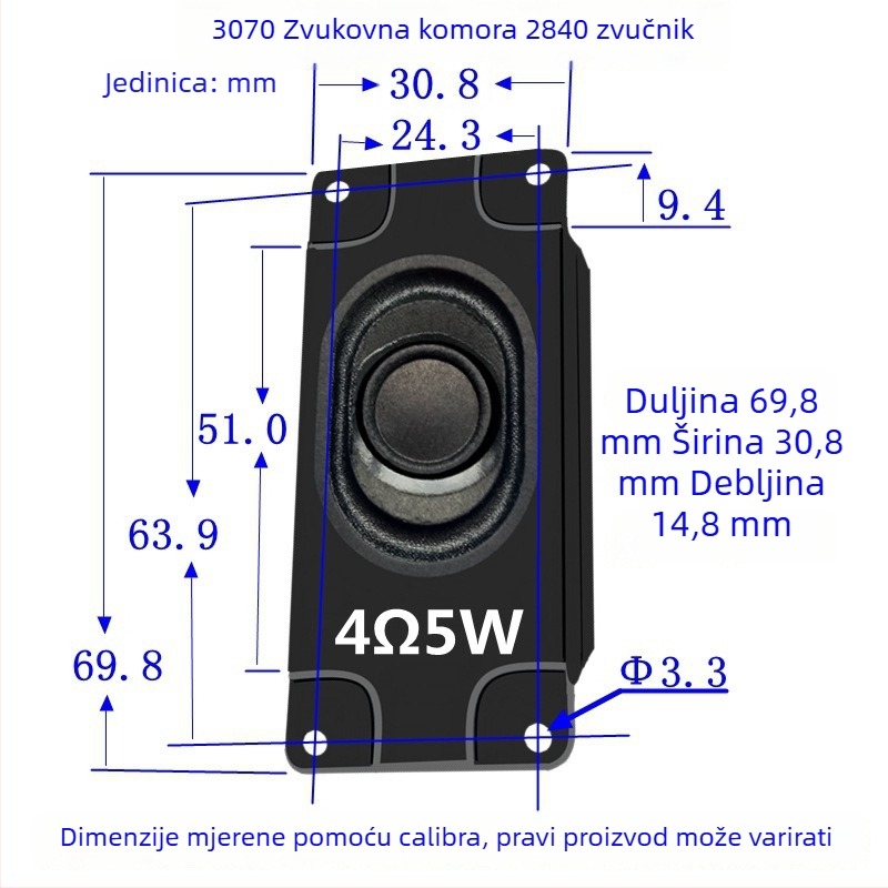 Pravokutno kućište zvučnika 3070, koaksijalna složena konstrukcija, papirnata diafragma, unutarnji magnetski tip, frekvencijski raspon 50-30000 Hz