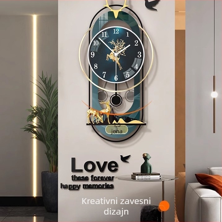 Moderne ovalni zidni sat s mehanizmom JPOK T3, brojčanik od pleksiglasa, napajanje baterijom