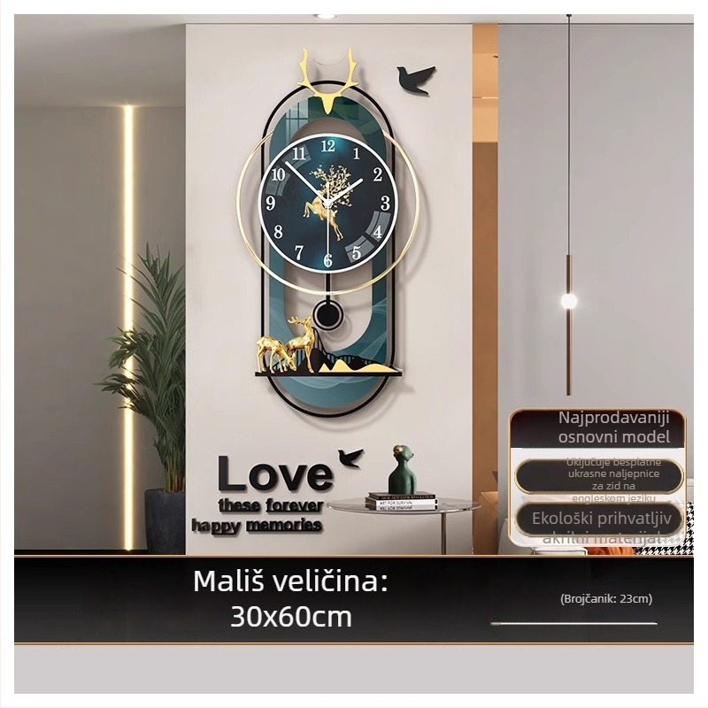 Moderne ovalni zidni sat s mehanizmom JPOK T3, brojčanik od pleksiglasa, napajanje baterijom