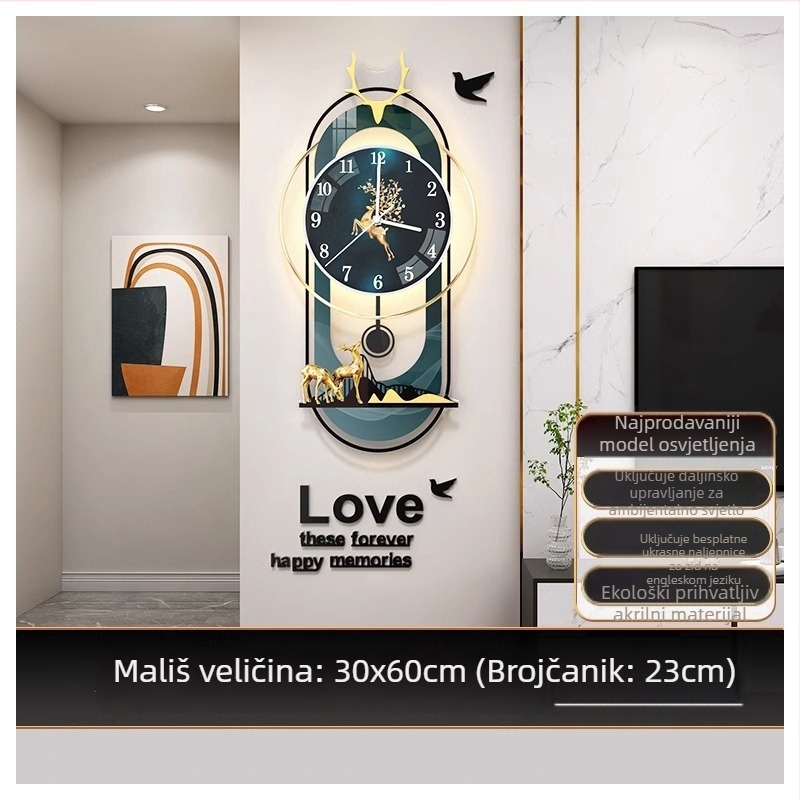 Moderne ovalni zidni sat s mehanizmom JPOK T3, brojčanik od pleksiglasa, napajanje baterijom