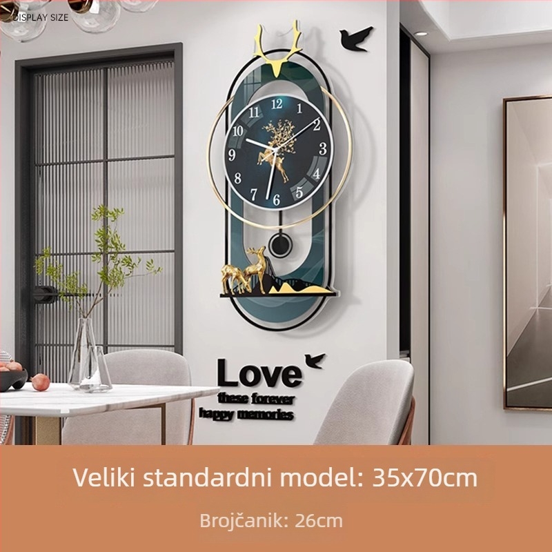 Moderne ovalni zidni sat s mehanizmom JPOK T3, brojčanik od pleksiglasa, napajanje baterijom